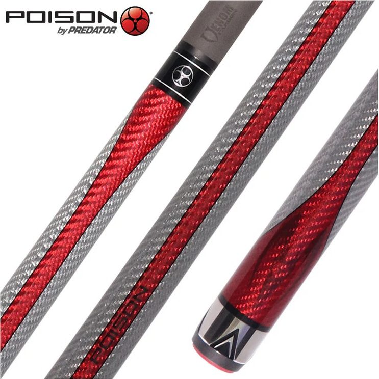 Poison Maelith Pool Cue with Carbon Fiber Shaft - Gray/Red - No Wrap